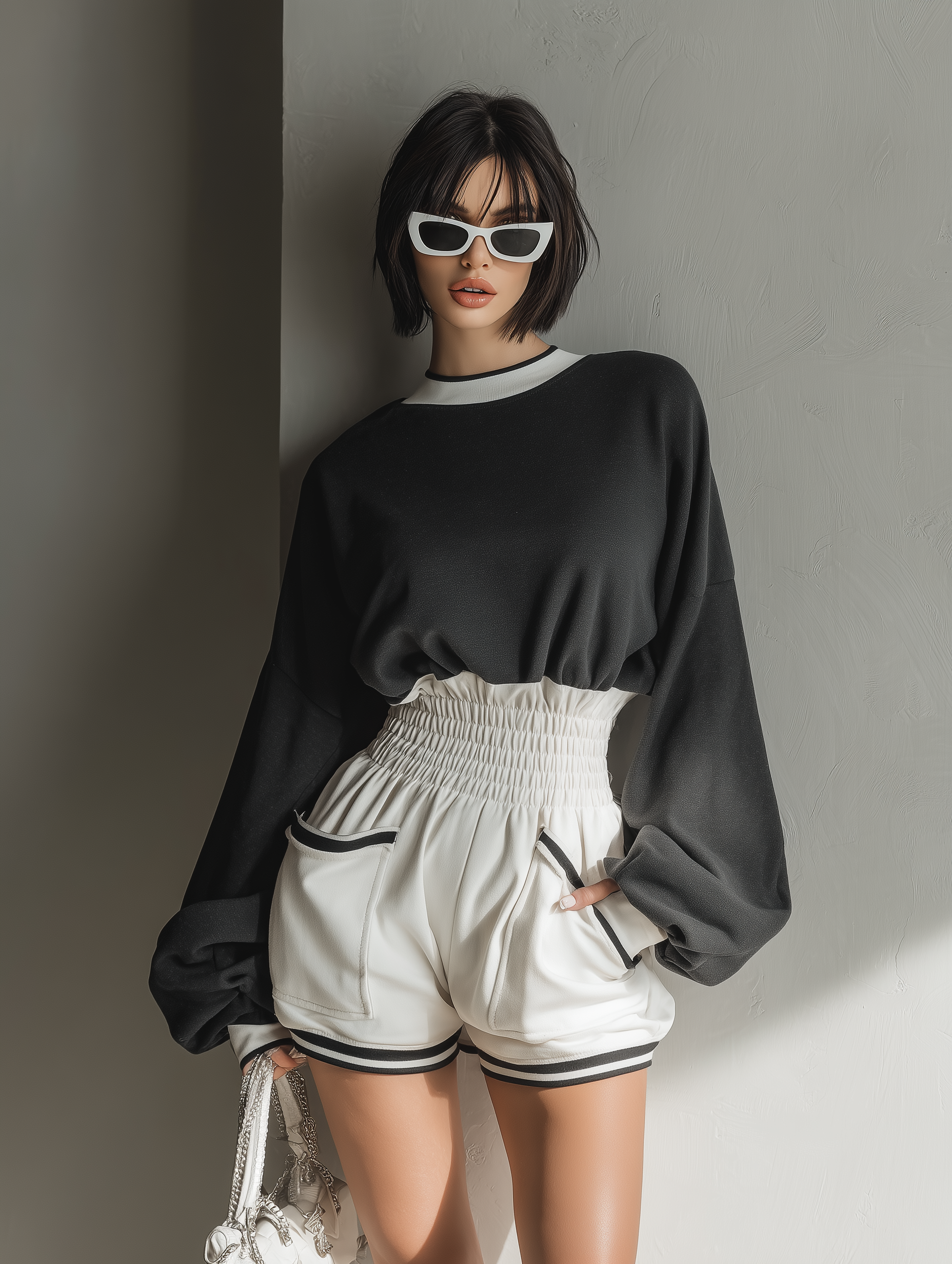 Women's Minimalist Sporty Sweatshirt With Drawstring Waist Short Jumpsuit MDA1820L9Y