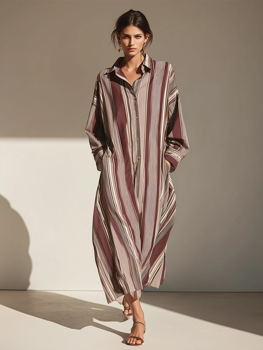 Women's Burgundy - Striped Chic Blend Striped Maxi Dress MDA0674H8I