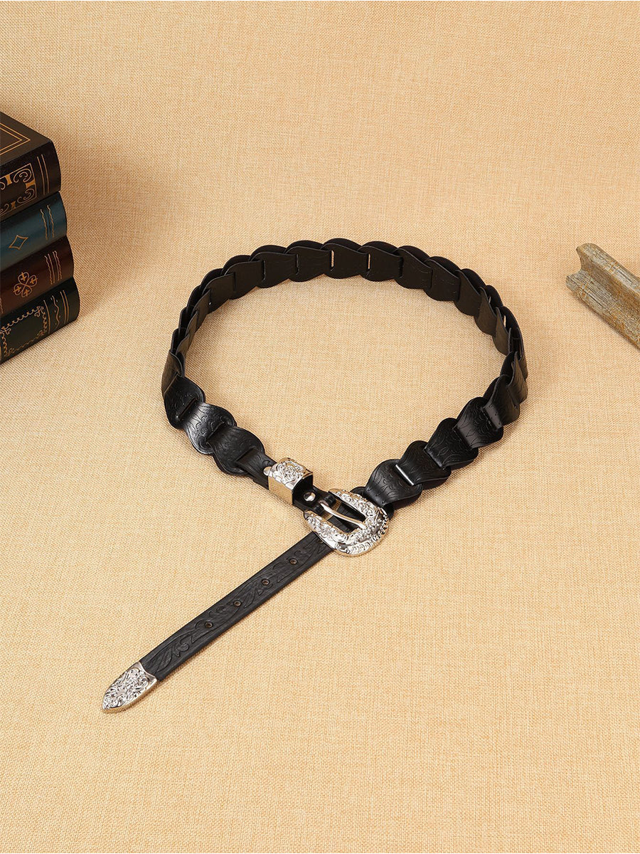 Women's Elegant Western - Style Faux Leather Floral - Embossed Waist Belt MDA1699H5I