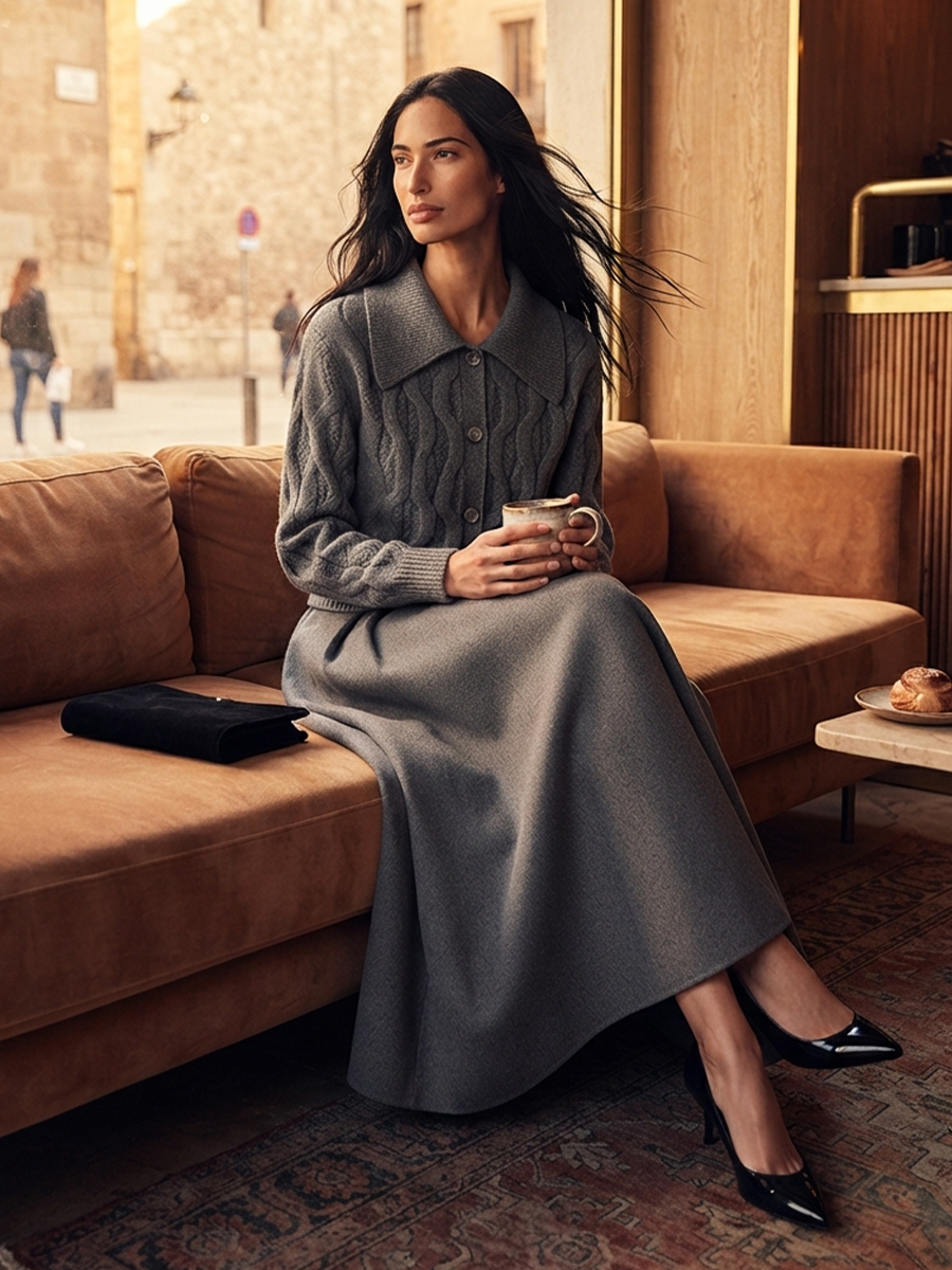 Women's Vintage-Style Cable-Knit & Wool-Blend Skirt Set