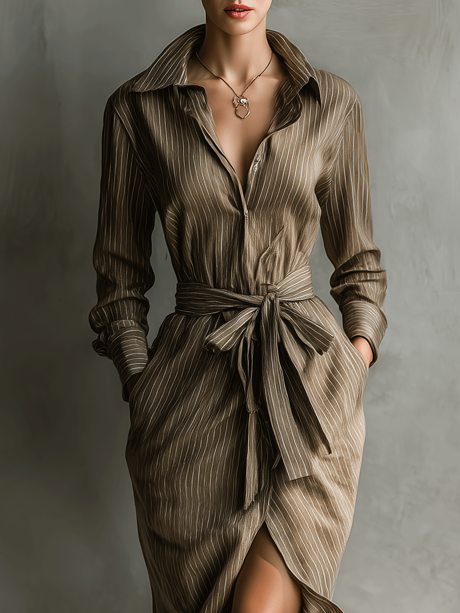 Women's Elegant Vintage Striped Blended Midi Dress MDA2819G4I