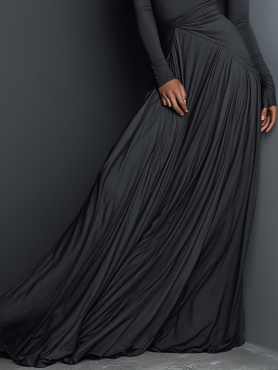 Women's Grey Elegant Jersey Twisted - Waist Maxi Dress MDA2116J2I