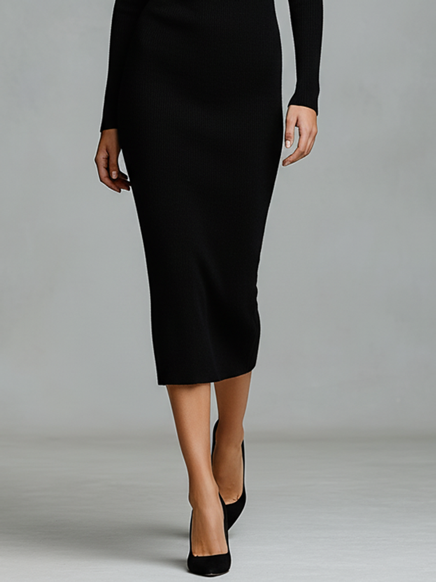 Women's Minimalist Slim-fitting Cowl-neck Knitted Midi Dress MDA0906L8Y