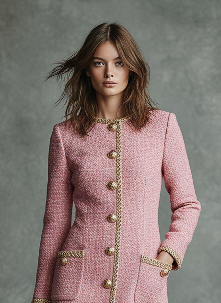 Women's Tweed Blend Crew Neck Single Breasted Mini Dress MDA2835J9Y