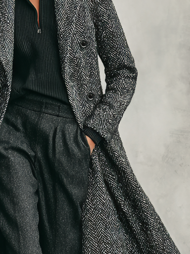 Women's Minimalist Herringbone Wool Blend Double-breasted Long Coat MDA1875I1Y