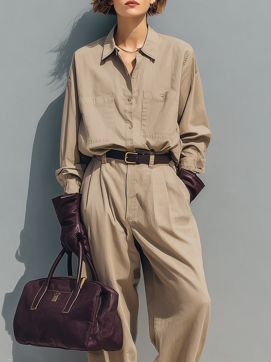 Women's Casual Blend Oversized Long Sleeves Jumpsuit MDA2472G1I (Without Belt)