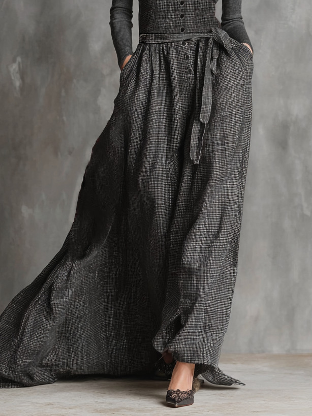 Women's Elegant Wool Blend Lapel Single-breasted Sleeveless Maxi Dress MDA2594H3Y