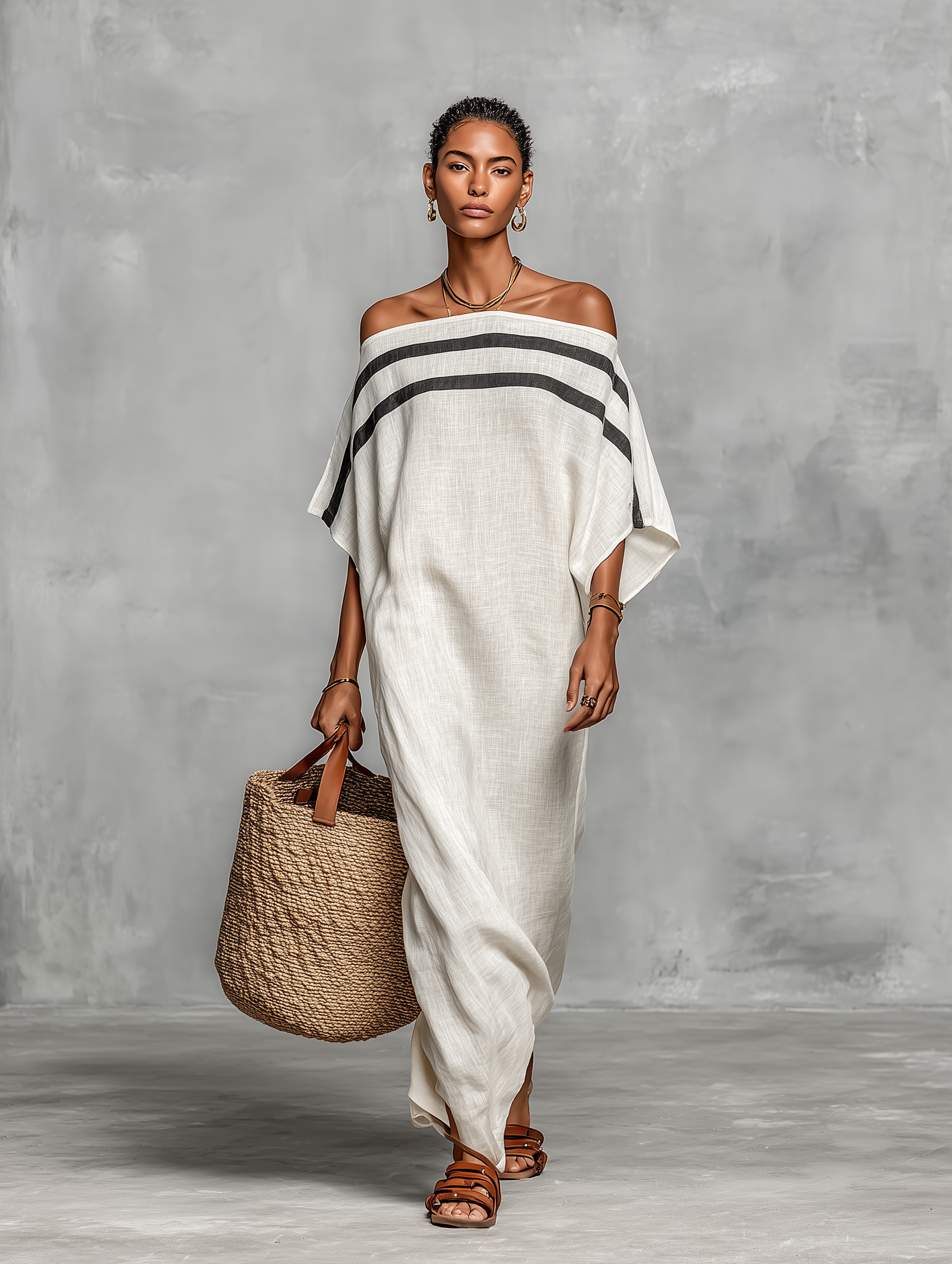 linen batwing dress Women's Minimalist Linen Blend Off-the-shoulder Batwing Sleeve Straigh –  Modesees