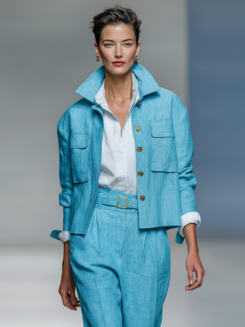 Women's Minimalist Cotton And Linen Blend Lapel Single-breasted Jacket MDA2523K7Y