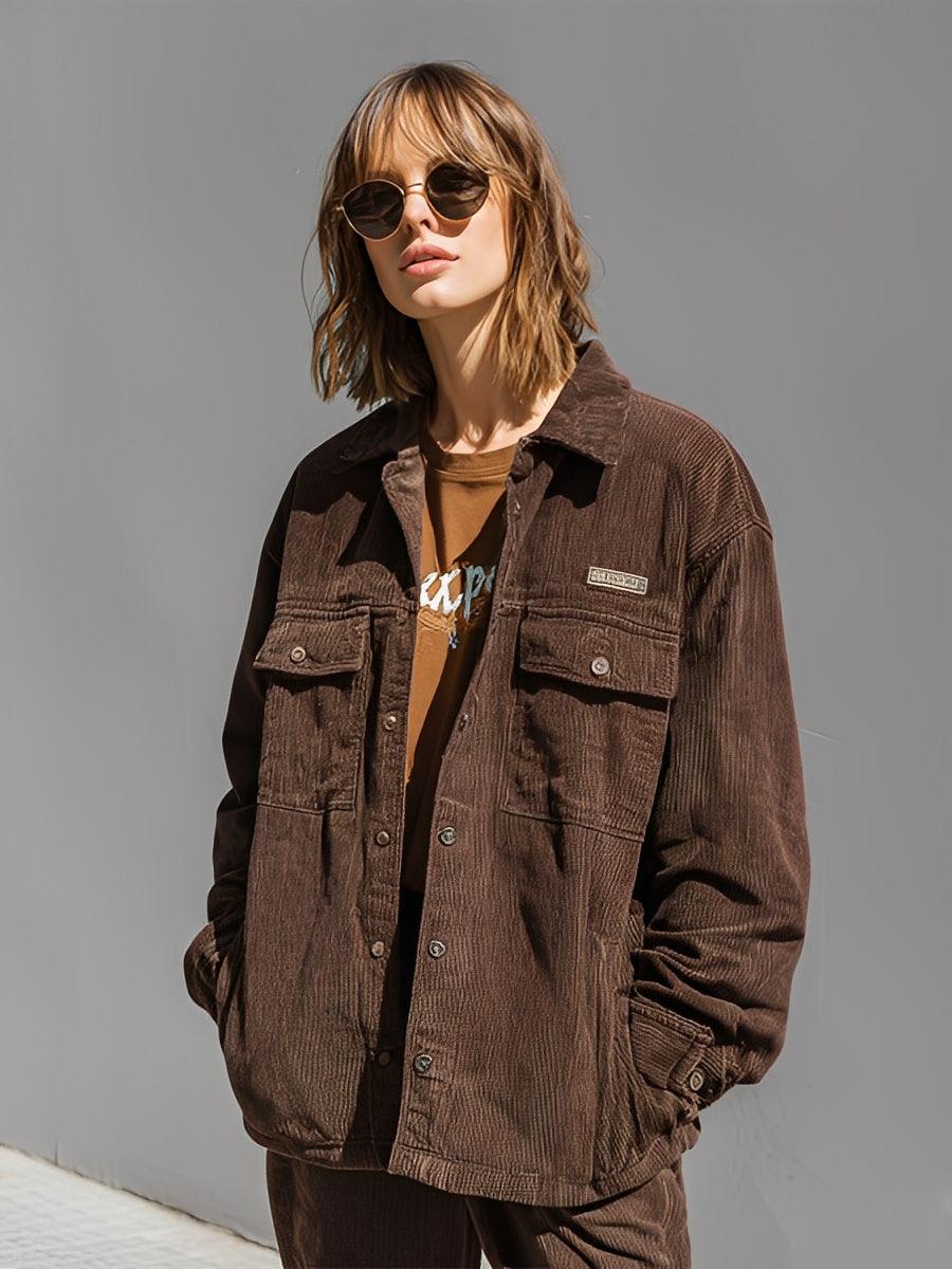 Women’s Soft Brown Corduroy Modern Minimalist Versatile Jacket MDA2847J8I