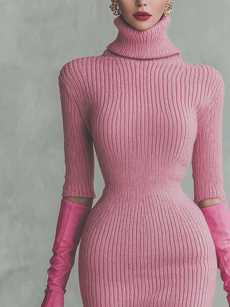 Women's Turtleneck Slim Fit Soft Knit Midi Dress MDA2505G1I