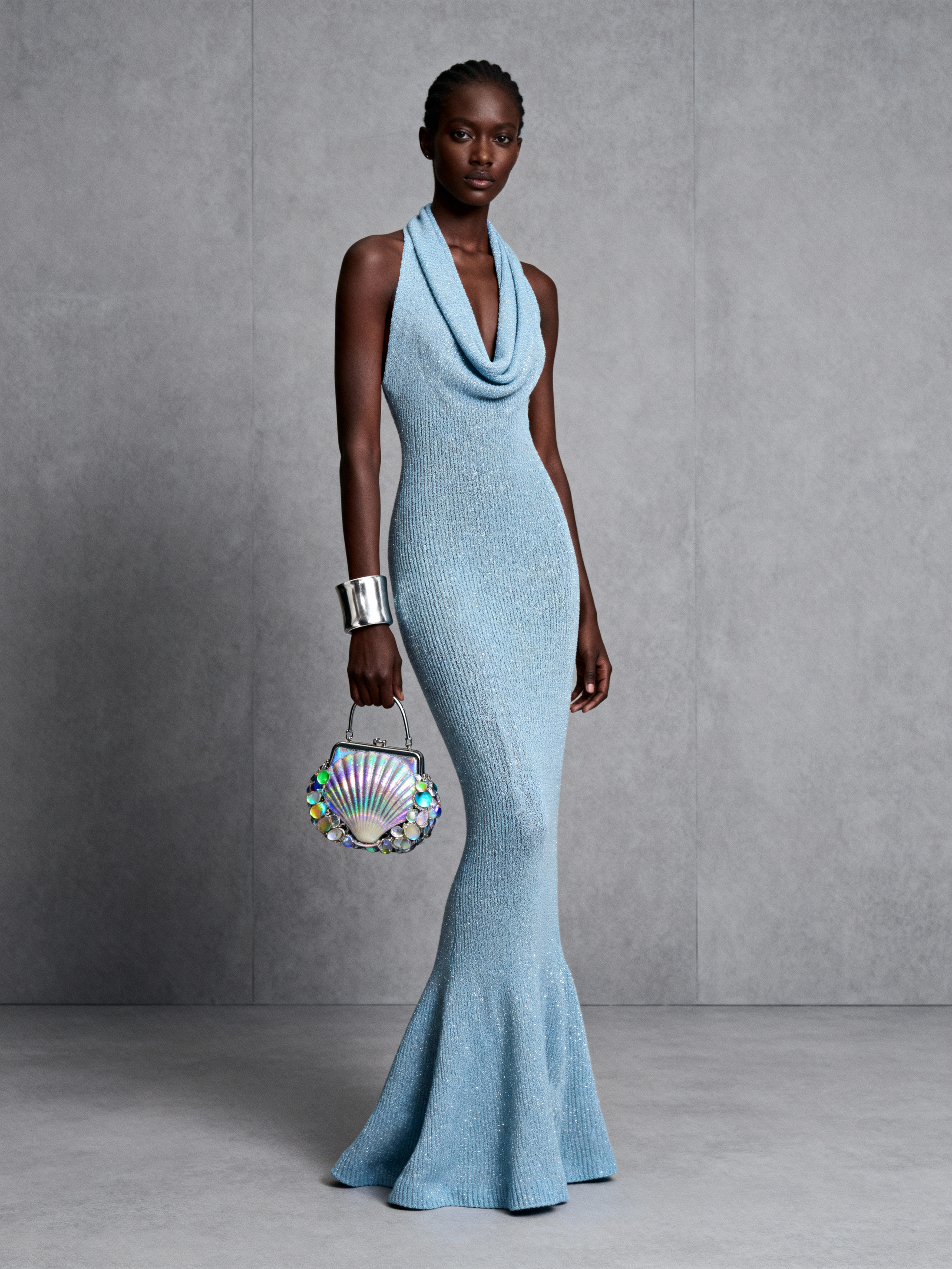 Women's Minimalist Knitted Halter Neck Cowl Neck Sleeveless Maxi Dress MDZ0667A9Y