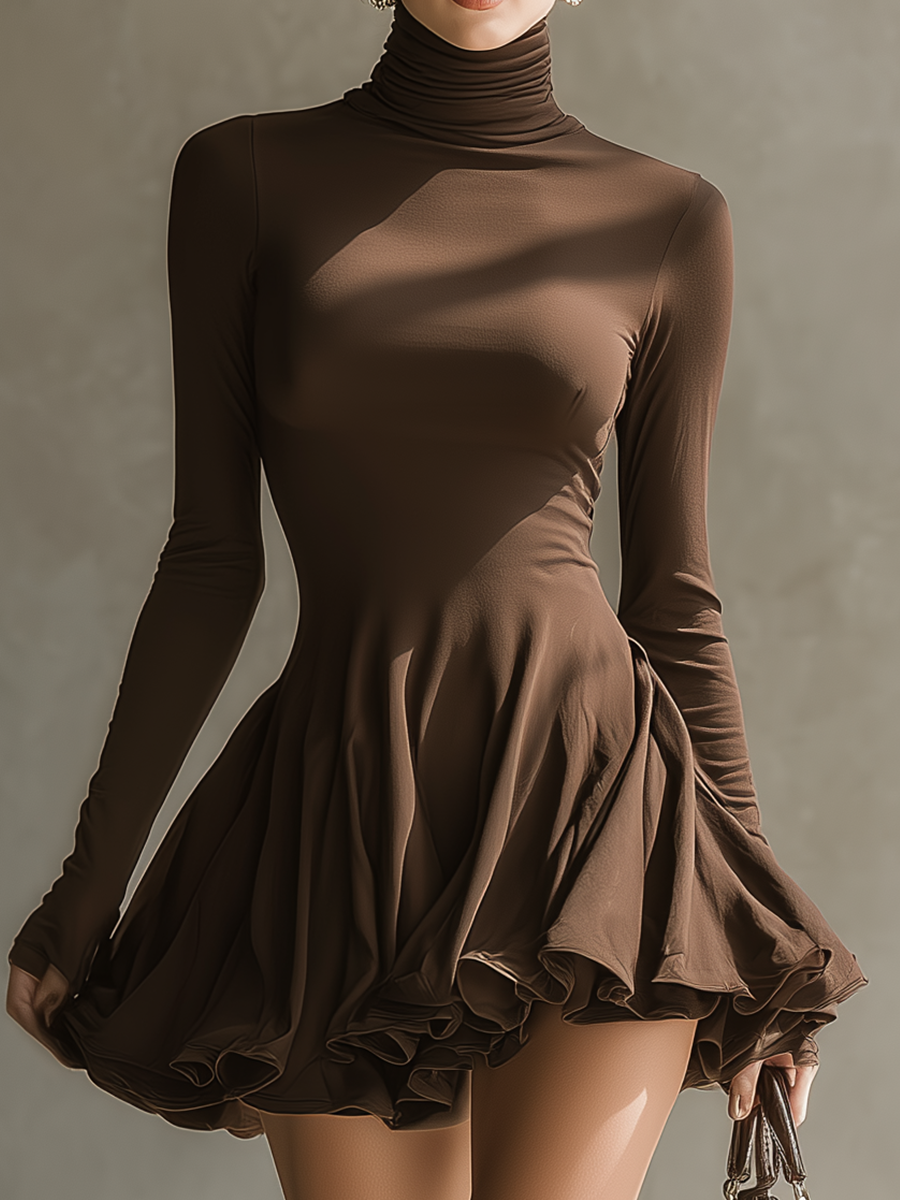 Women's Dark Brown Versatile Knitted Mini Dress MDA1250H3T