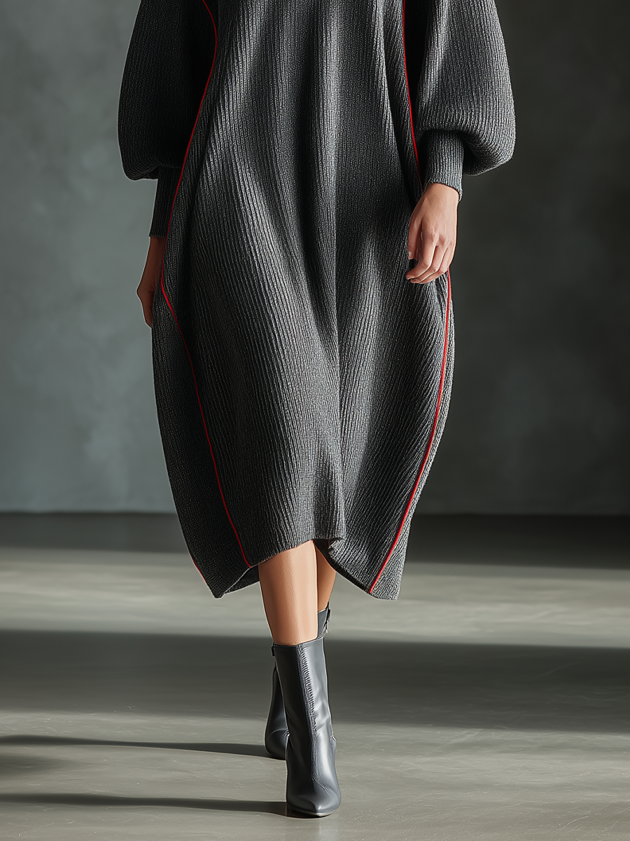 Women's Dark Gray Half-Zip Knit Midi Dress MDA0614K8T