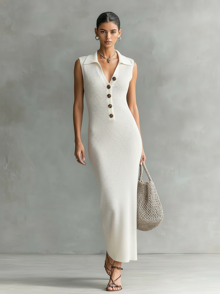 Women's Minimalist Knitted Straight-cut Sleeveless Maxi Dress MDZ0558A9Y