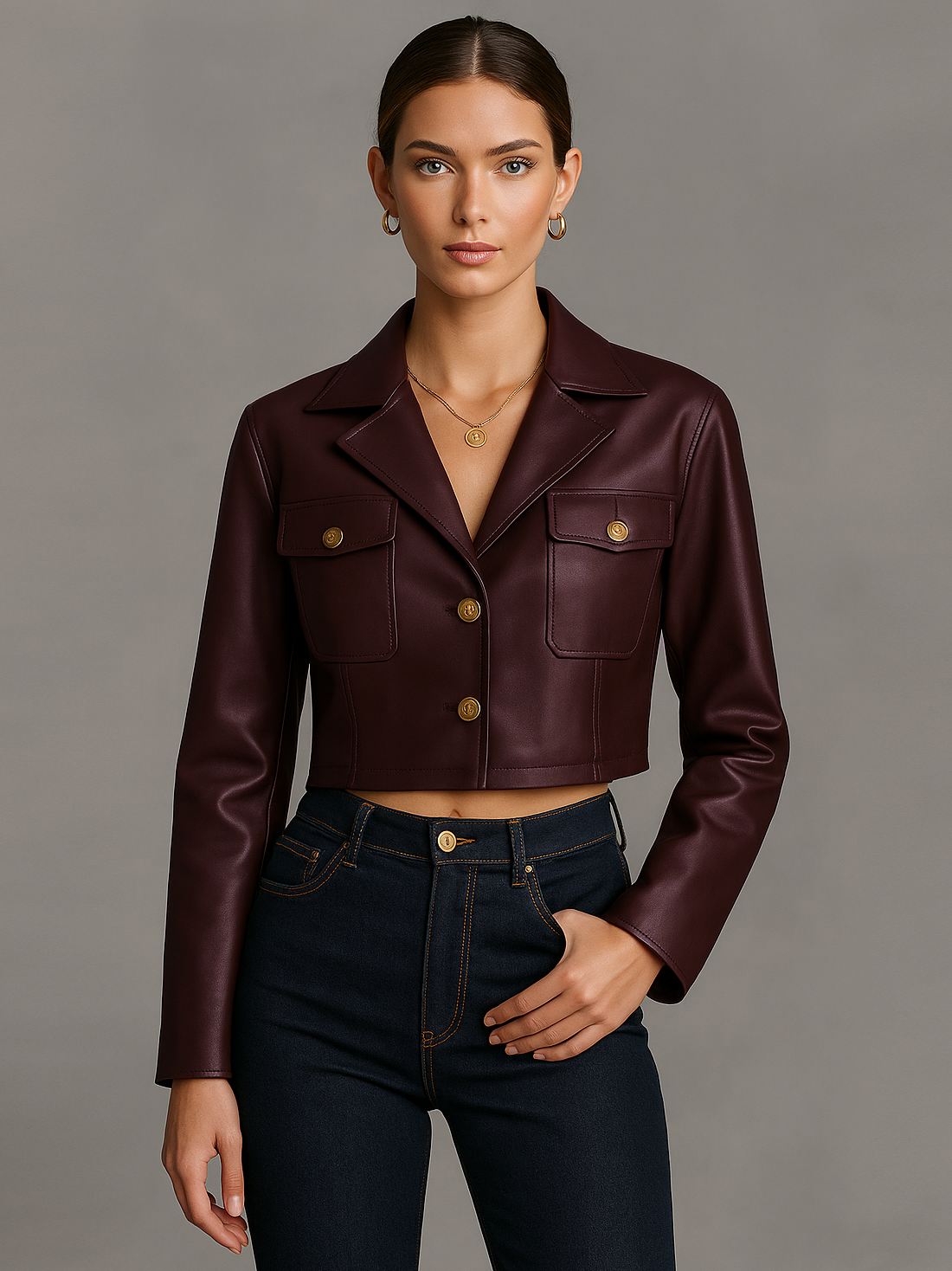 Women's Minimalist Faux Leather Short Jacket MDA1579L7Y – Modesees
