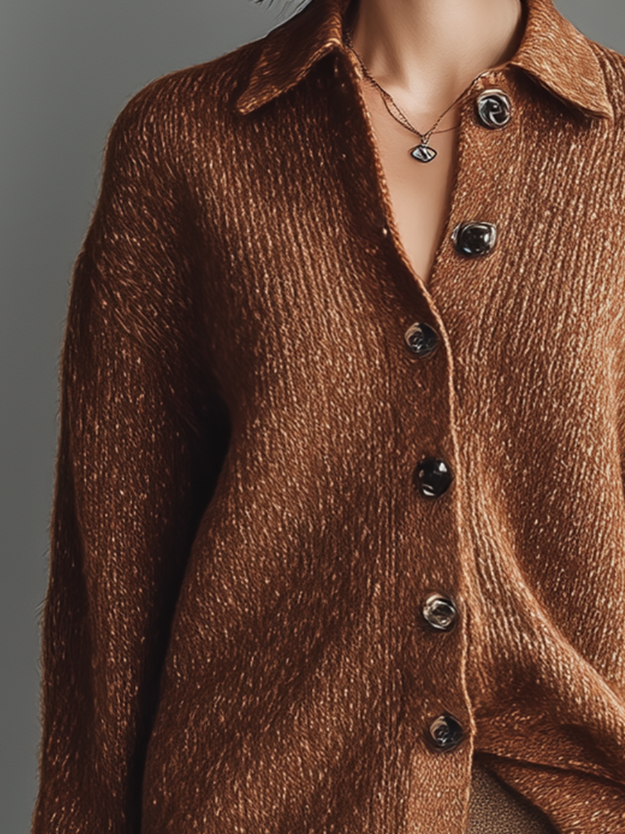 Women's Coffee-colored Knitted Cardigan MDA0136I6T