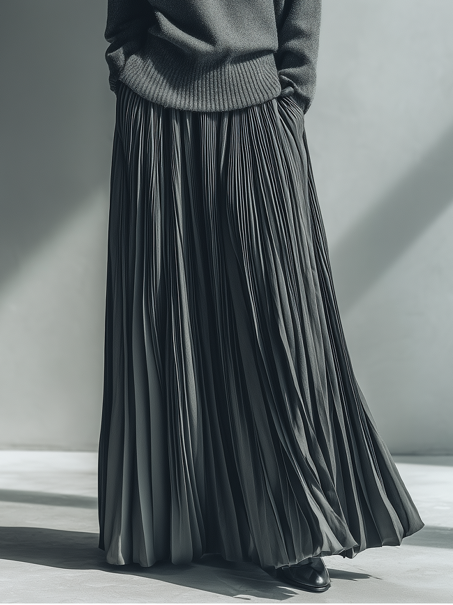 Women's Dark Gray Knitted Turtleneck Casual Top And Skirt Set MDA0464K7T