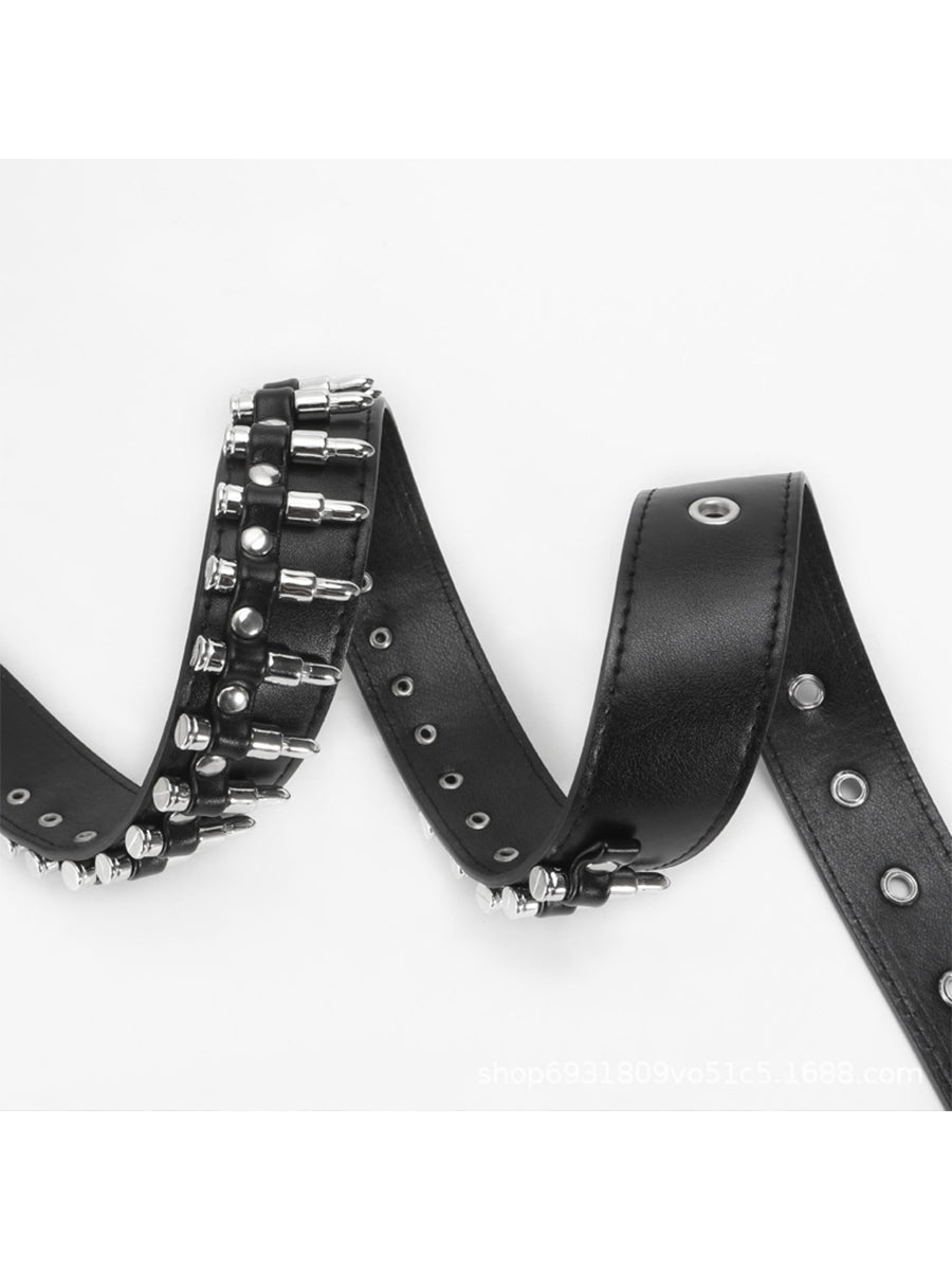 Women's Black Punk - Style Faux Leather Spike - Embellished Waist Belt MDA1645H0I