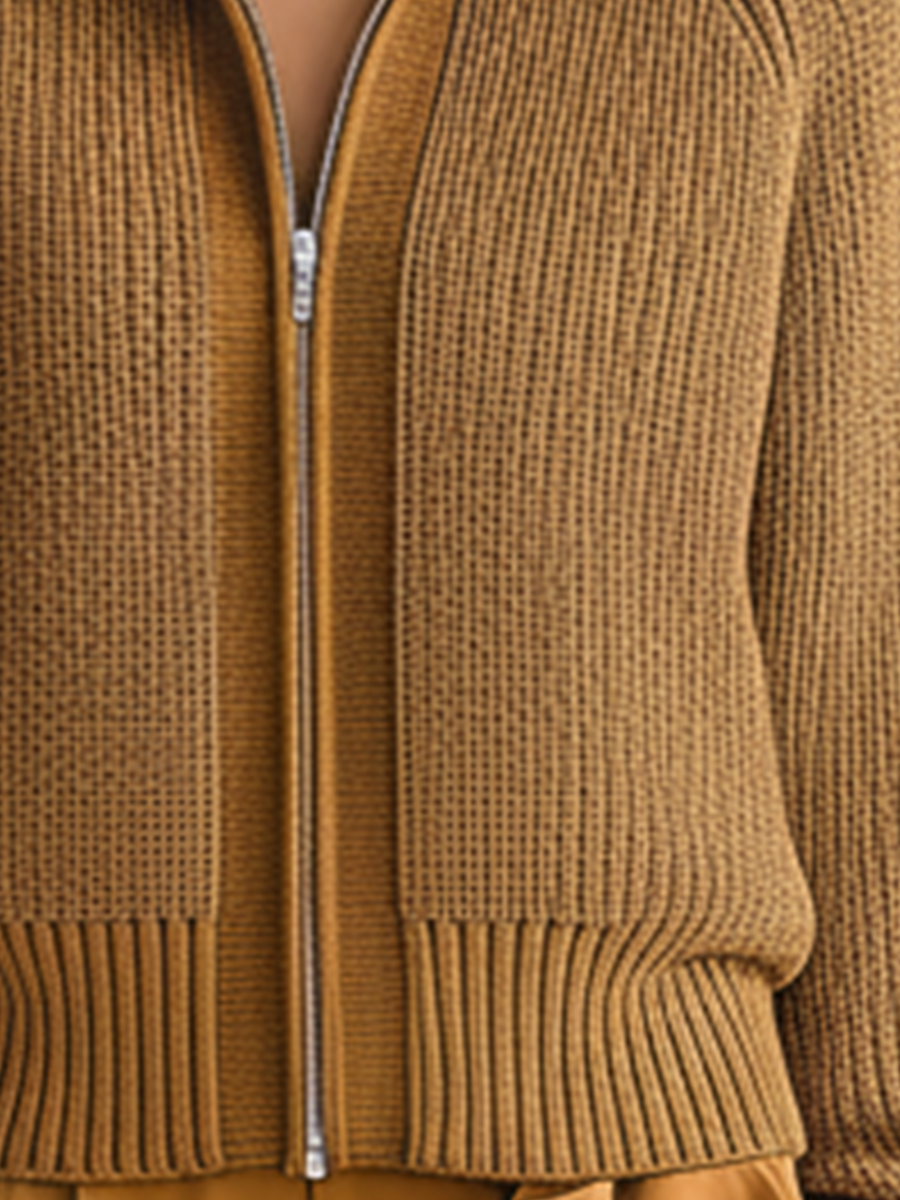Women's Khaki Knitted Stand Collar Zipper Cardigan MDA1154J7T