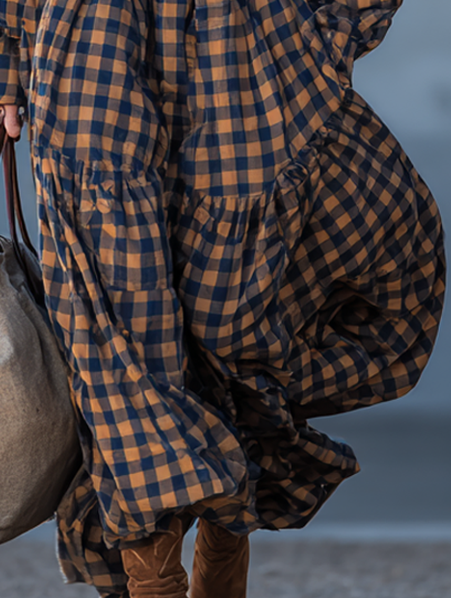 Women's Loose-fitting Plaid Print Maxi Dress MDA1690J2Y