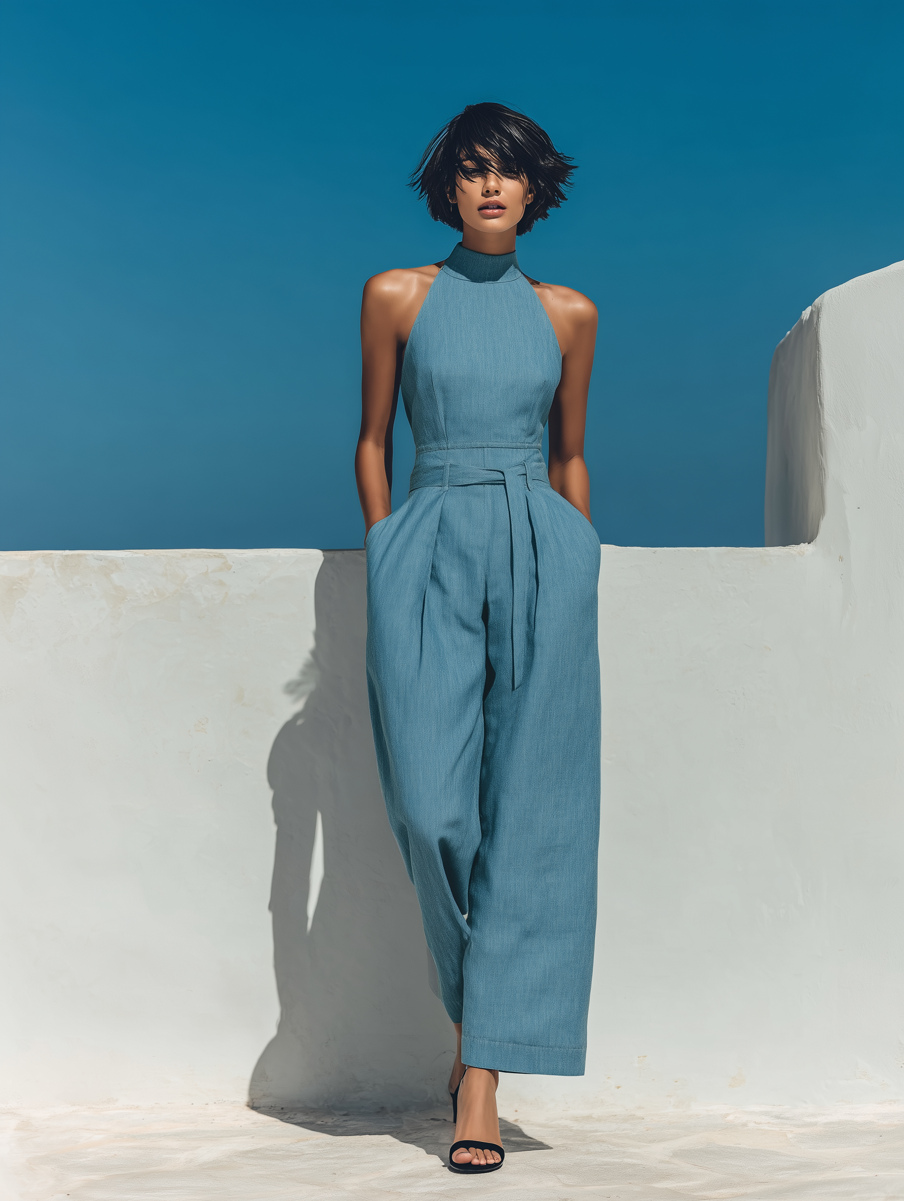 Women's Minimalist Tencel Denim-look Sleeveless Jumpsuit MDZ0620B5Y