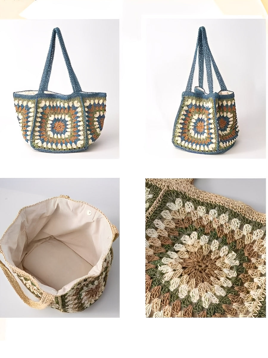 Women's One-Shoulder Magnetic Buckle Large-Capacity Woven Bag MDA0487H3I