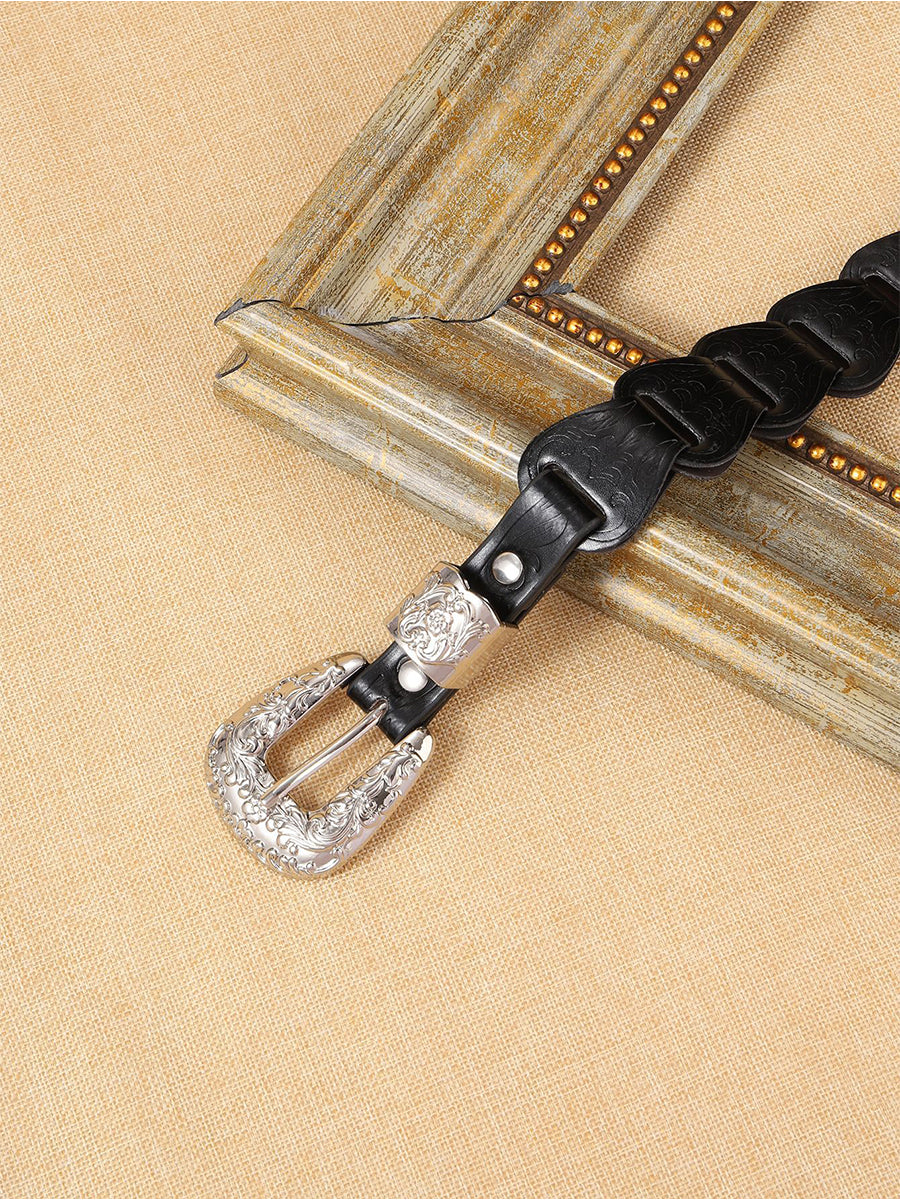 Women's Elegant Western - Style Faux Leather Floral - Embossed Waist Belt MDA1699H5I