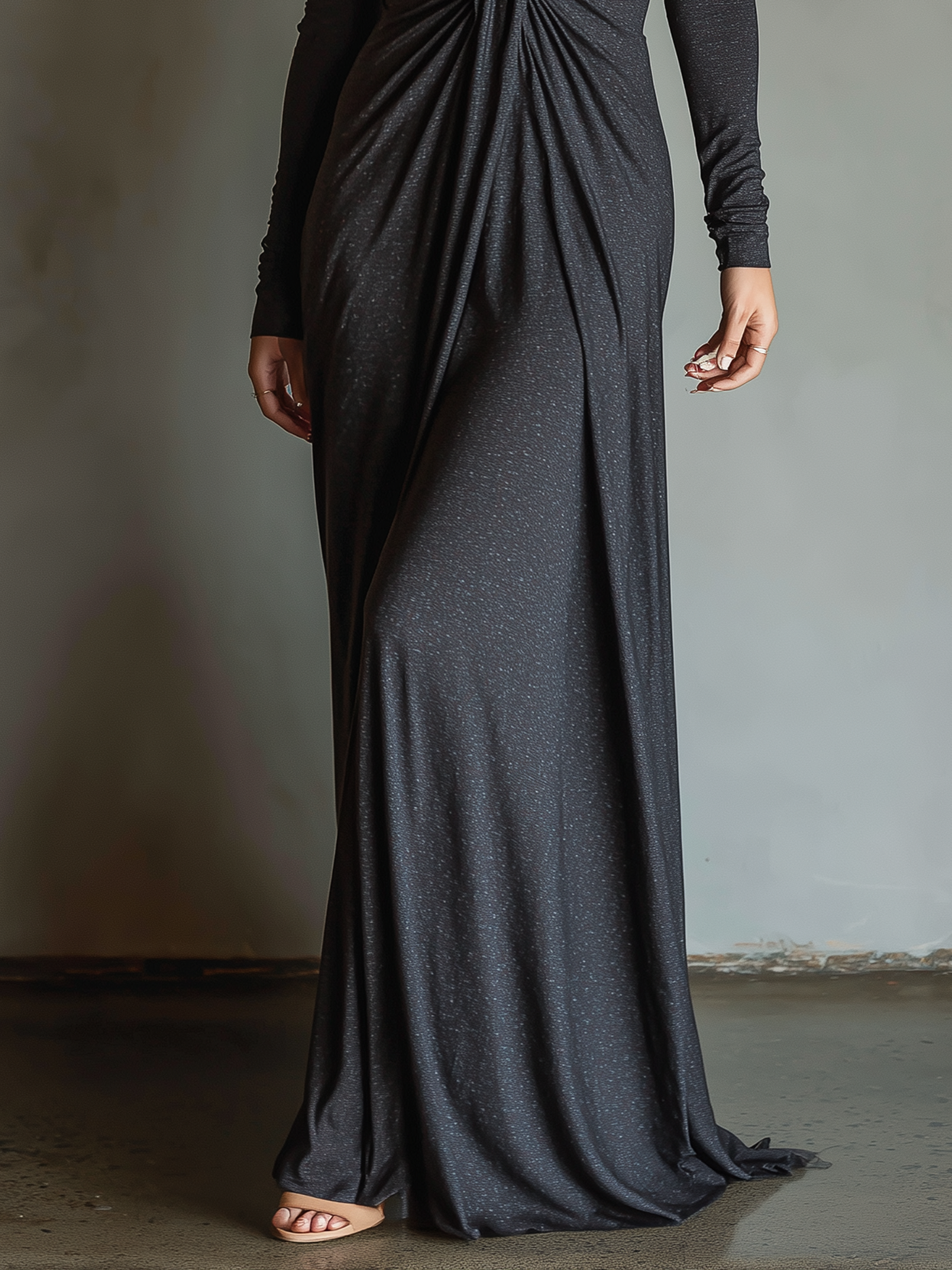 Women's Minimalist Stretch V-neck Long-sleeved Maxi Dress MDA1504L7Y