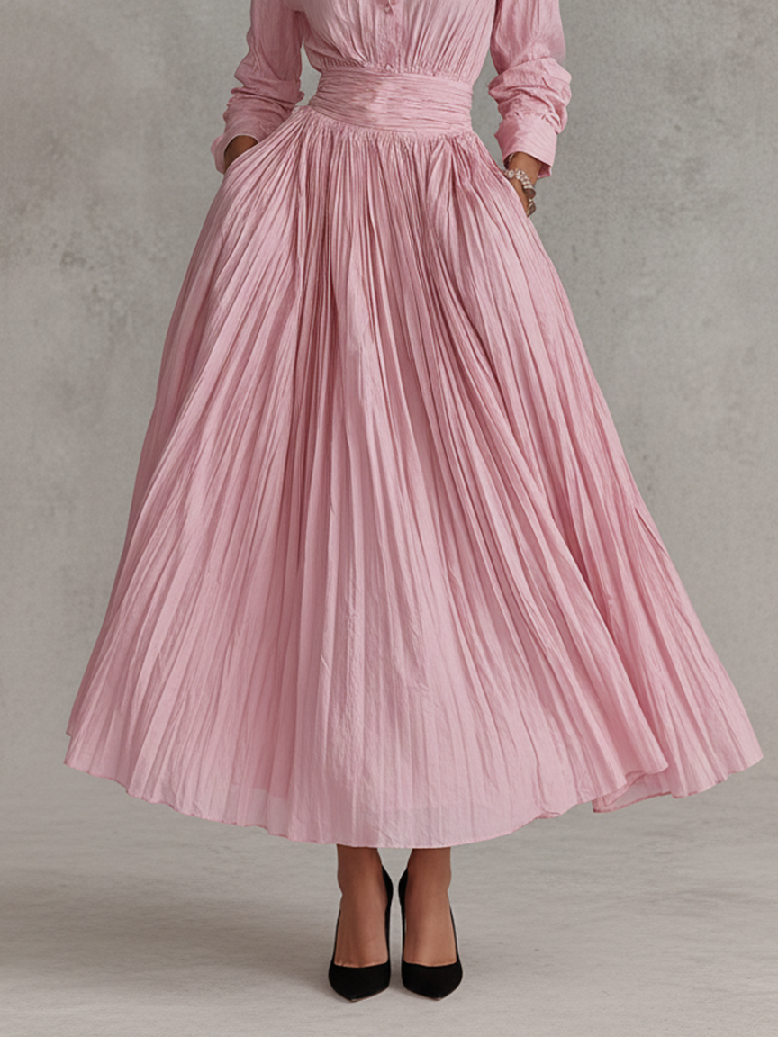 Women's Pure Cotton Shirt Collar Pleated Maxi Dress MDA0625K8Y