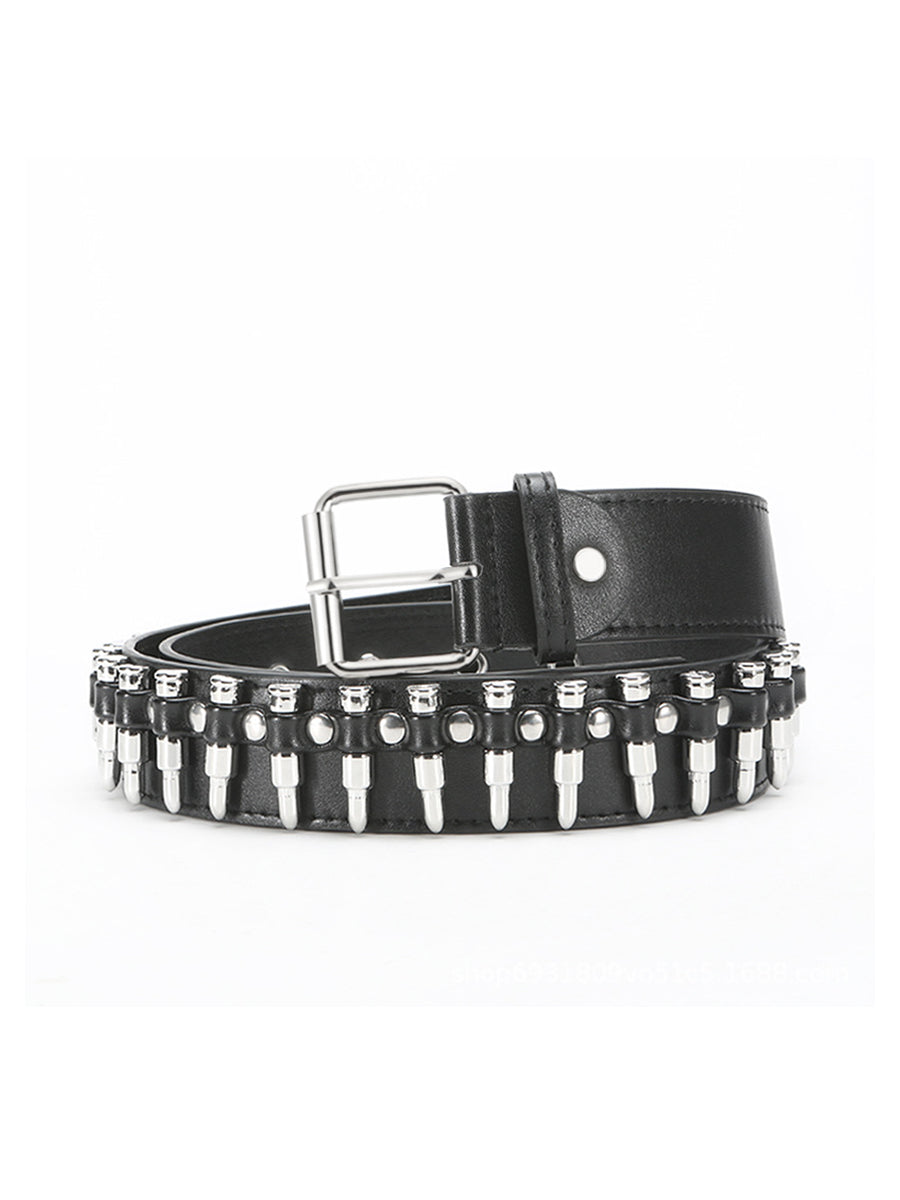 Women's Black Punk - Style Faux Leather Spike - Embellished Waist Belt MDA1645H0I