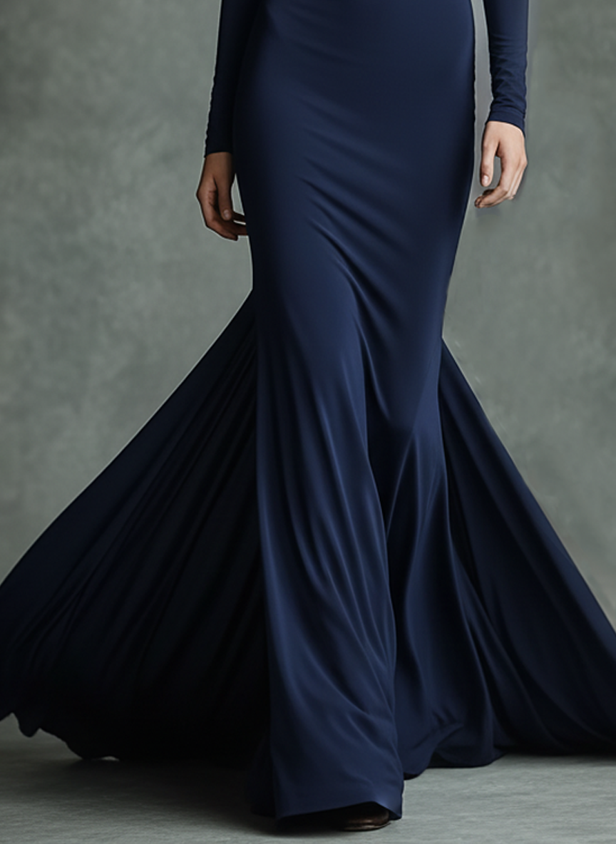 Women's Elastic Ruffled Strapless Long-Sleeved Fishtail Floor Dress MDA3041J9Y