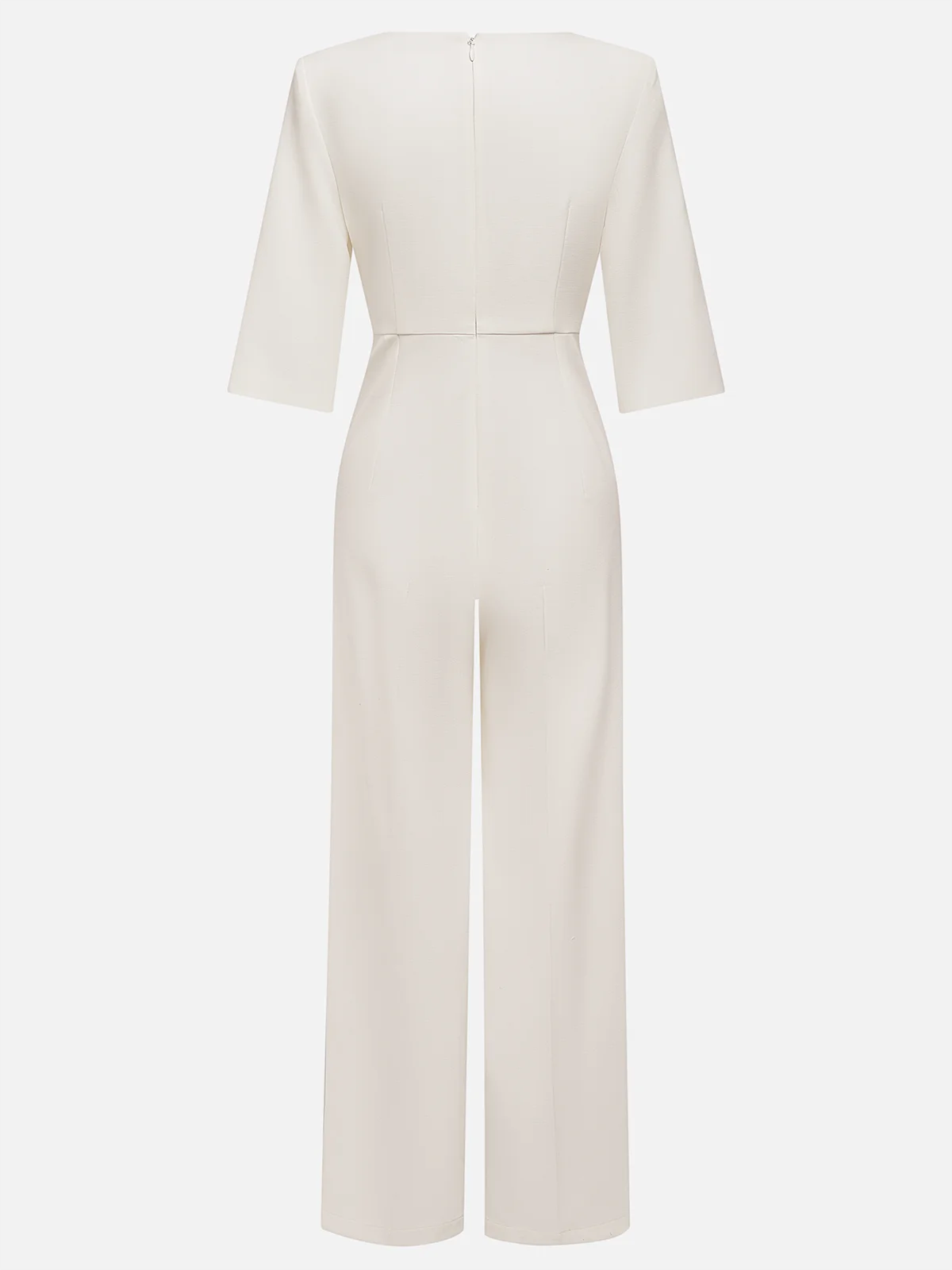 Women's Solid Color Round Neck Slit Cuffs Waist Straight Jumpsuit MDA1126F5Y