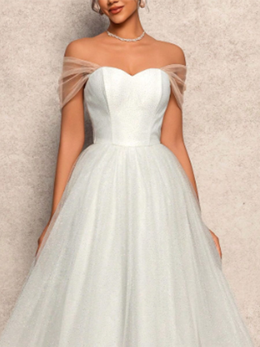 Simple Bandeau Mesh Waist Wedding Dress MDA2029F5Y