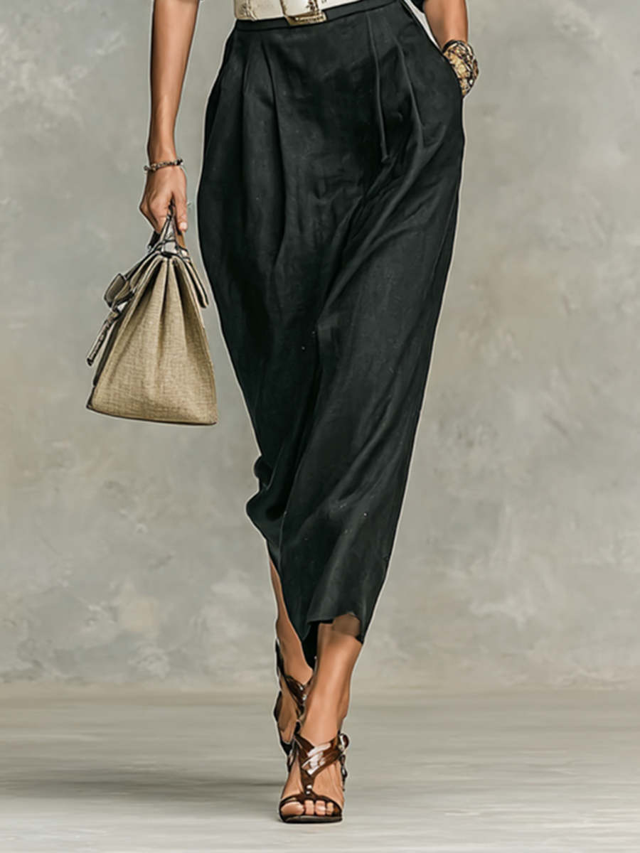 Women's Double Chest Pocket Lapel Long Sleeve Shirt Belt Midi Dress MDA2375G9Y