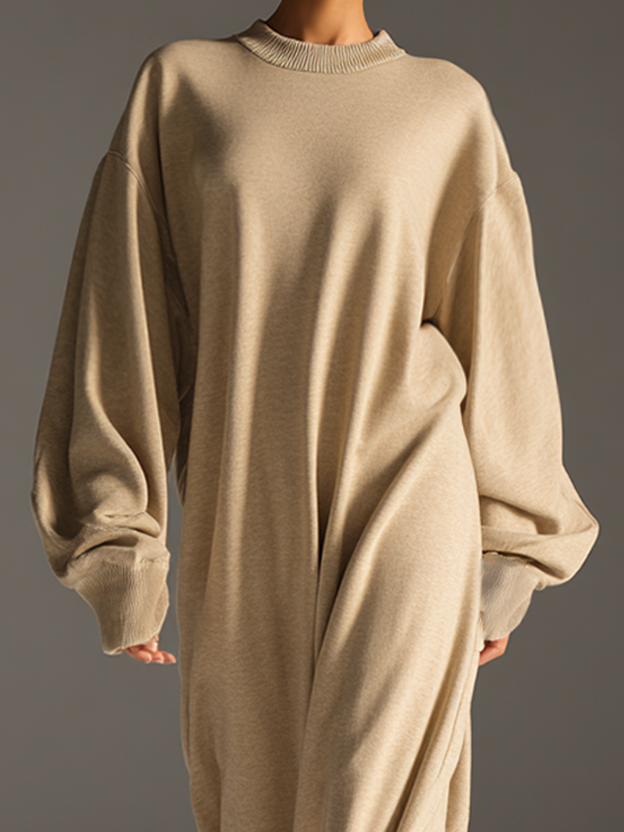 Women's Beige Loose Knitted Round Neck Maxi Dress MDA2714K6AP