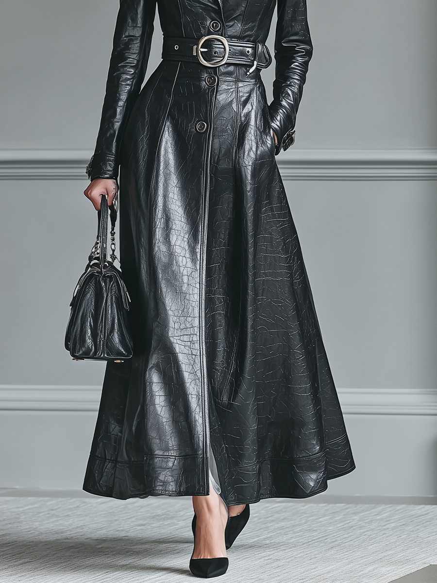 Women's Black Textured PU Leather Waist Jacket MDA2657H9T