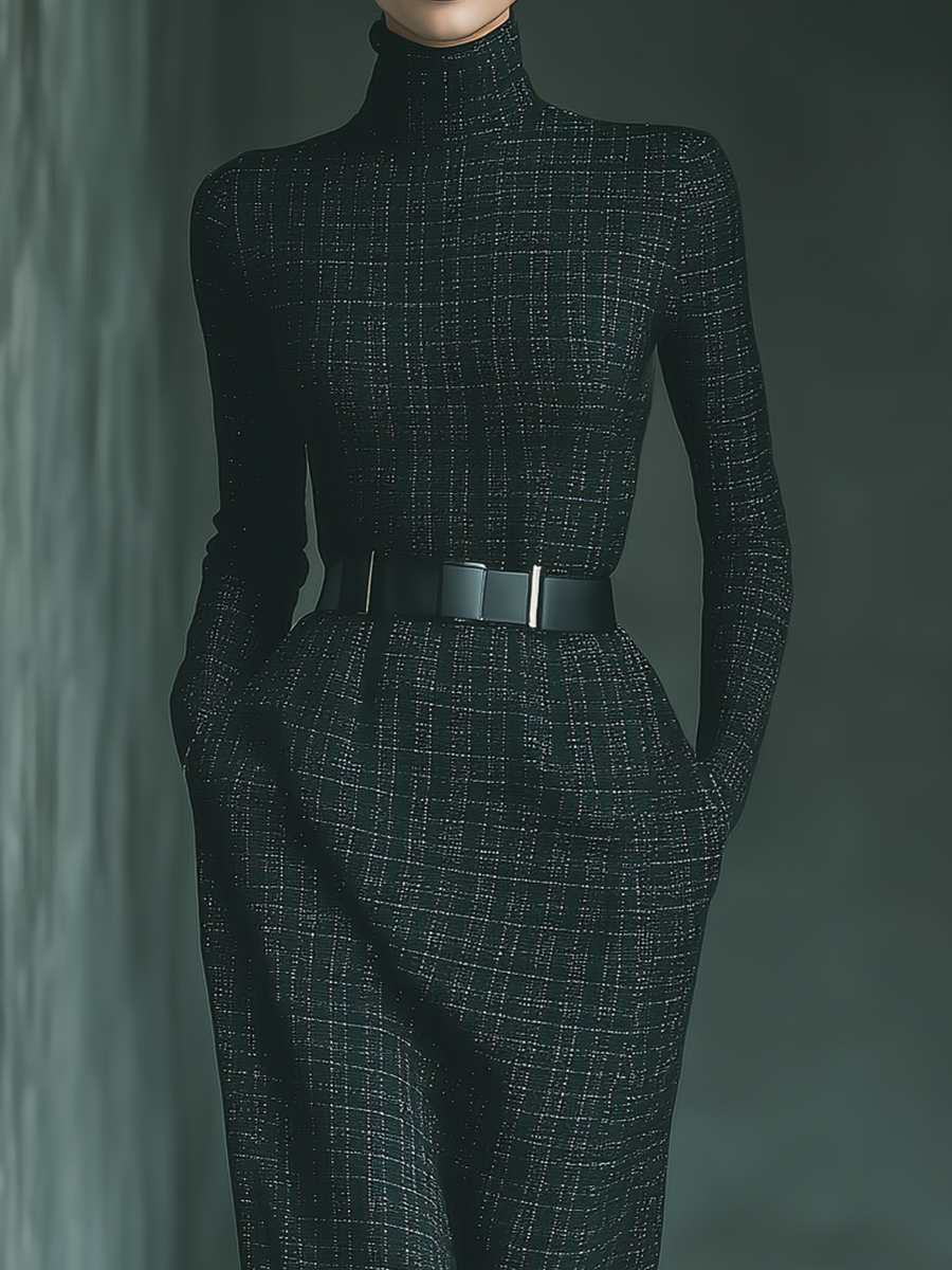 Women’s Plaid Blended Waist-Fitted Maxi Dress (Without Belt) MDA2877G2T