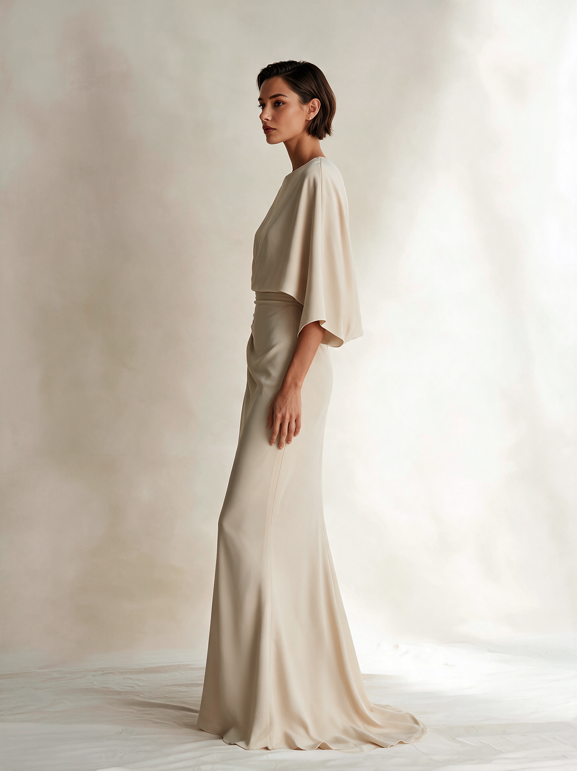 Women's Off‑White Cape Draped Mermaid Evening Gown MDZ0321I6R