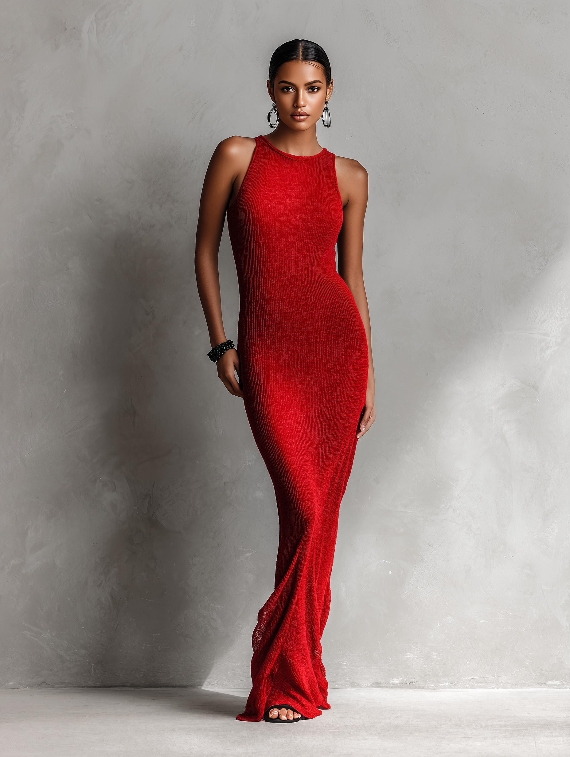 Women's Minimalist Knitted Sleeveless Floor-length Maxi Dress MDA3124L6Y