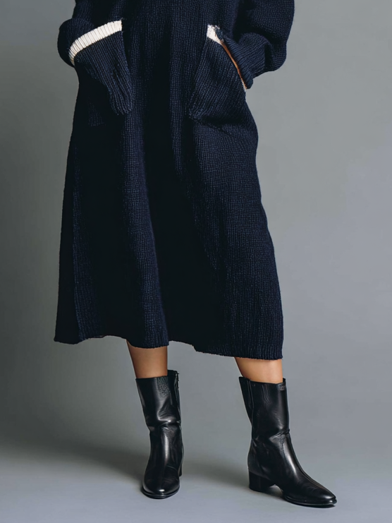 Women's Fashion Loose Knitted V-Neck Midi Dress MDA2548H2Y