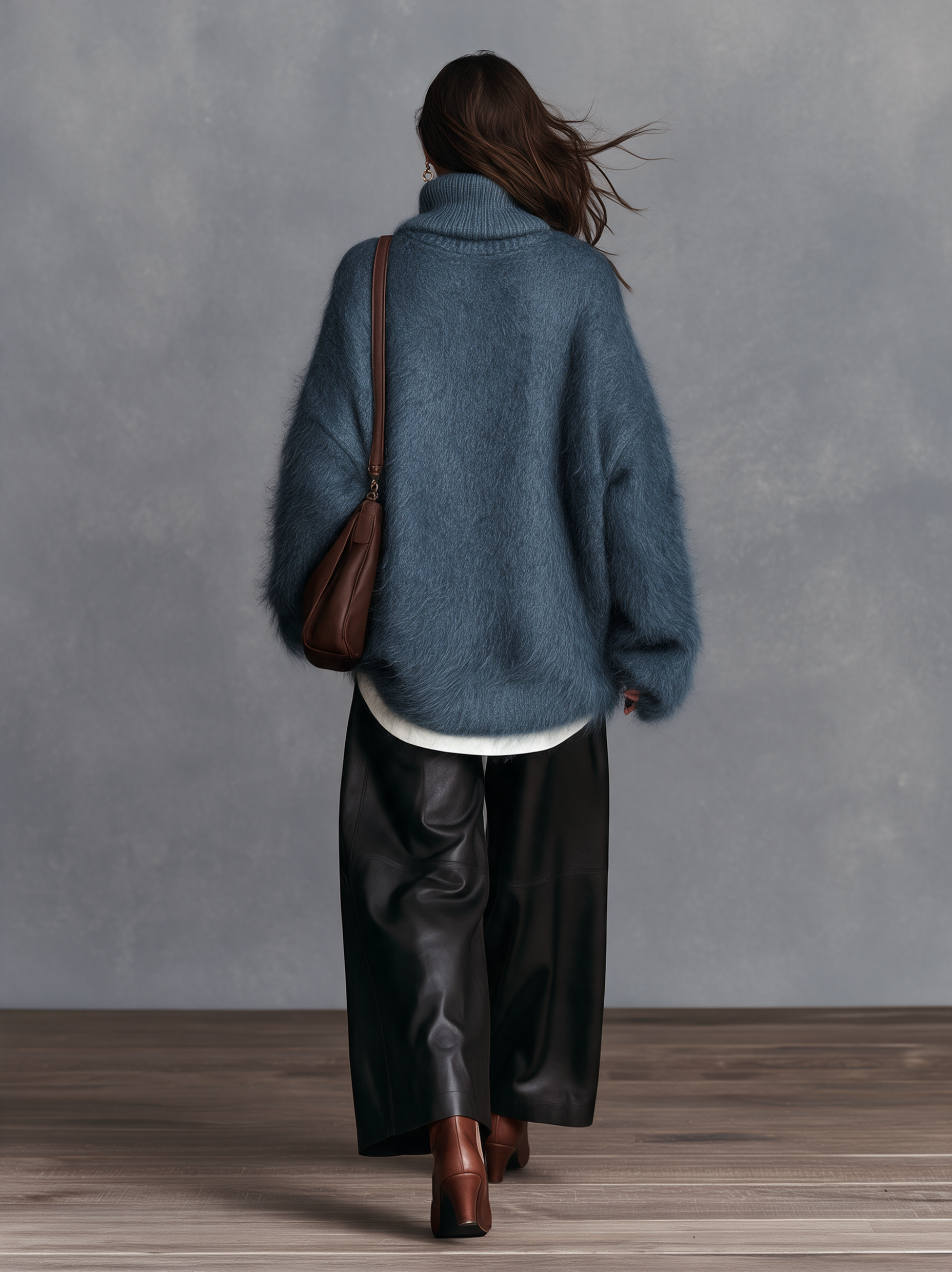 Women's Black Eco-Leather Relaxed Straight-Leg Trousers