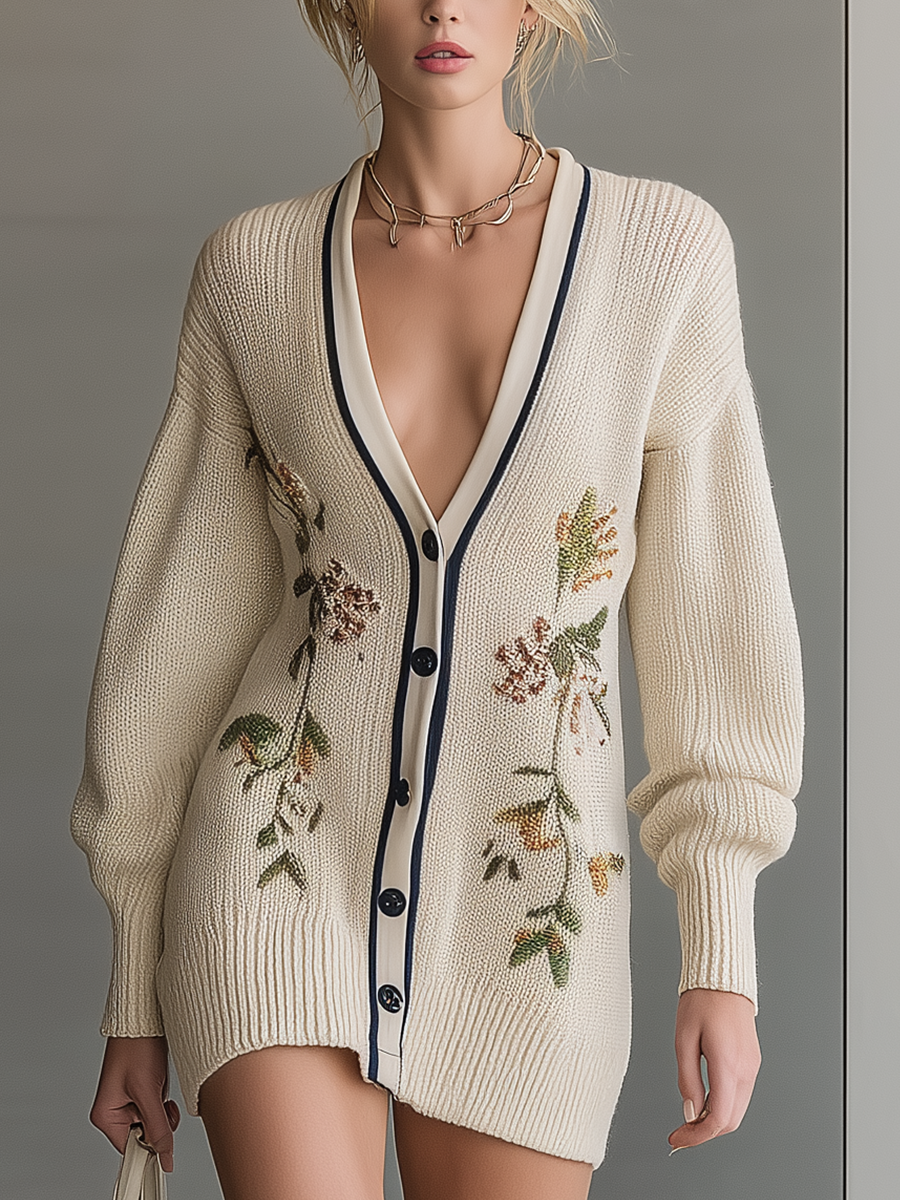 Women's Off-White Floral Embroidered Knit Cardigan MDA2826I2T