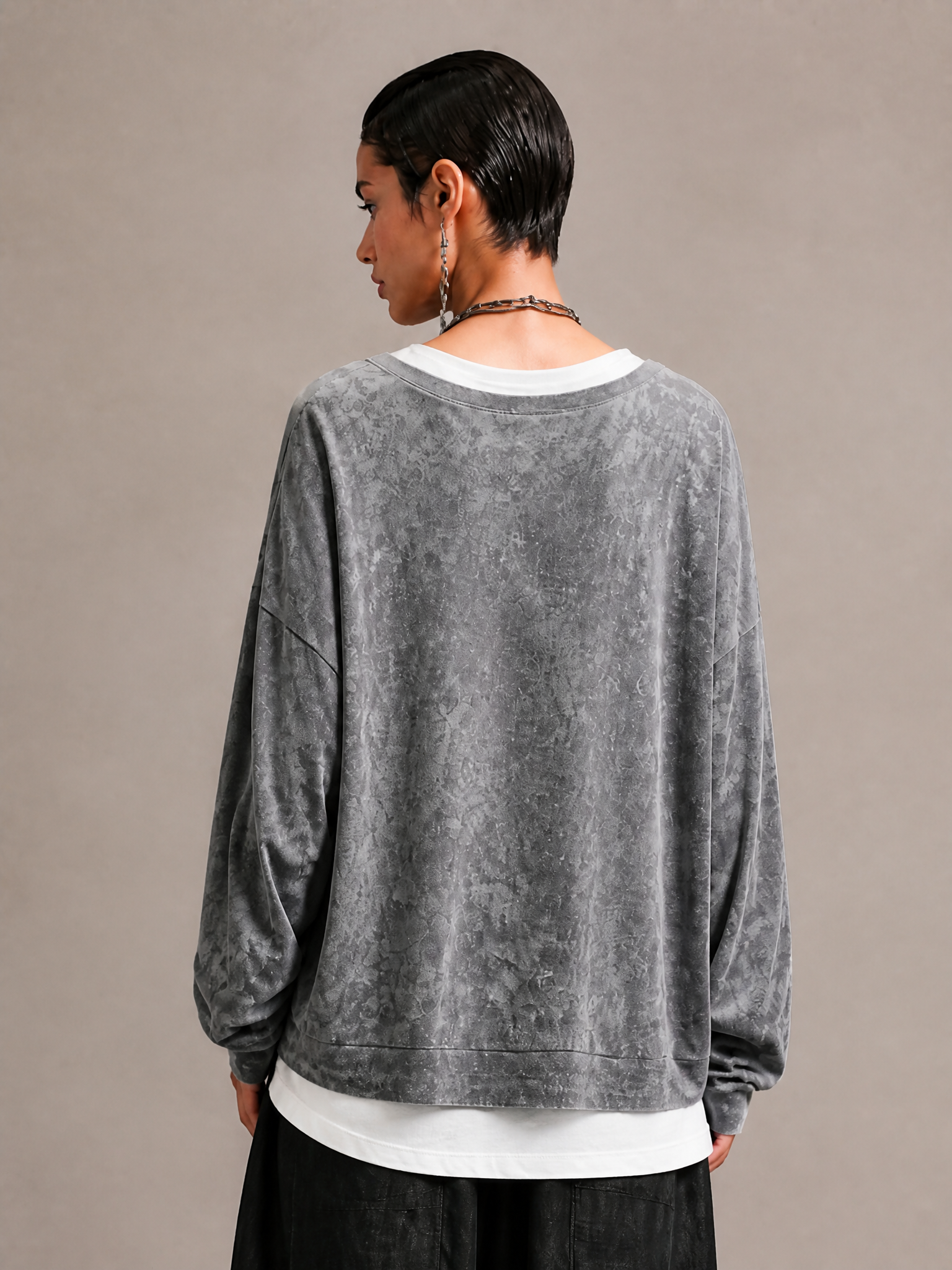 Women's Washed Faux-Layered Casual Long Sleeve Sweatshirt MDZ1824H1GMJ