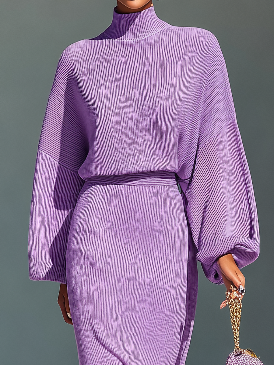 Women's Purple Knitted Skirt Set MDA1249H5T