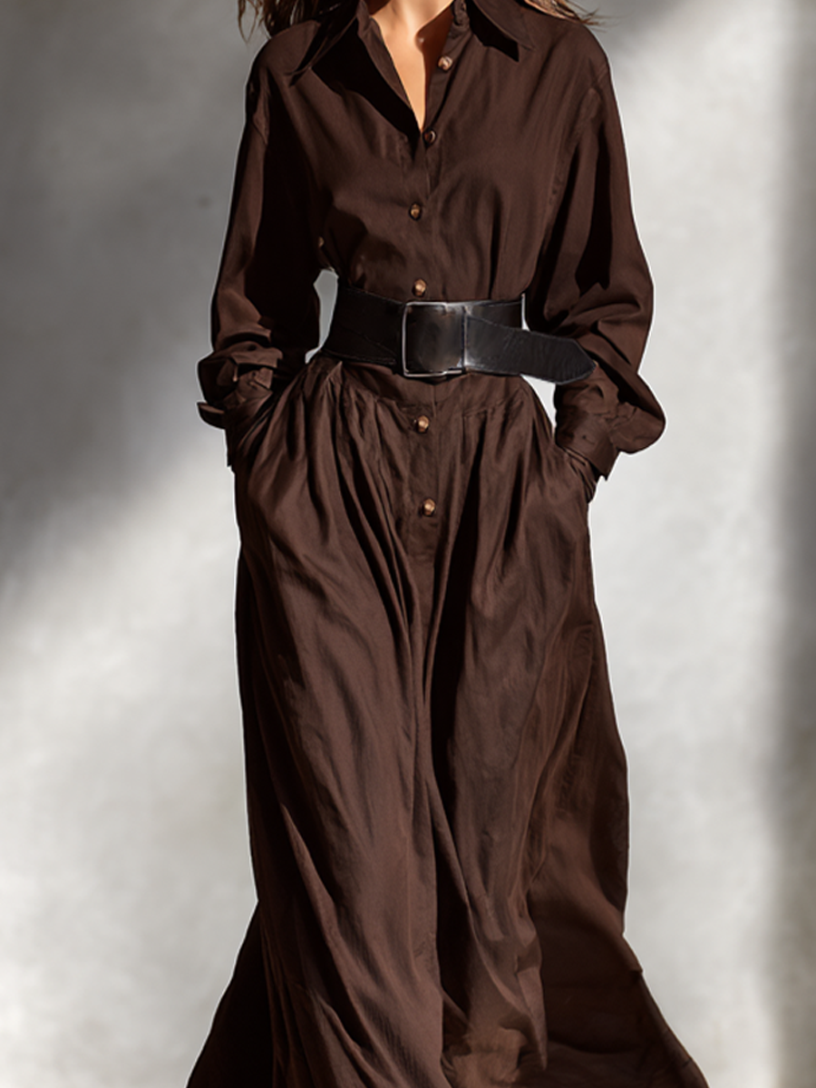 Women's Dark Brown Elegant Shirt Dress (Belt Not Included) MDA1702K0AP
