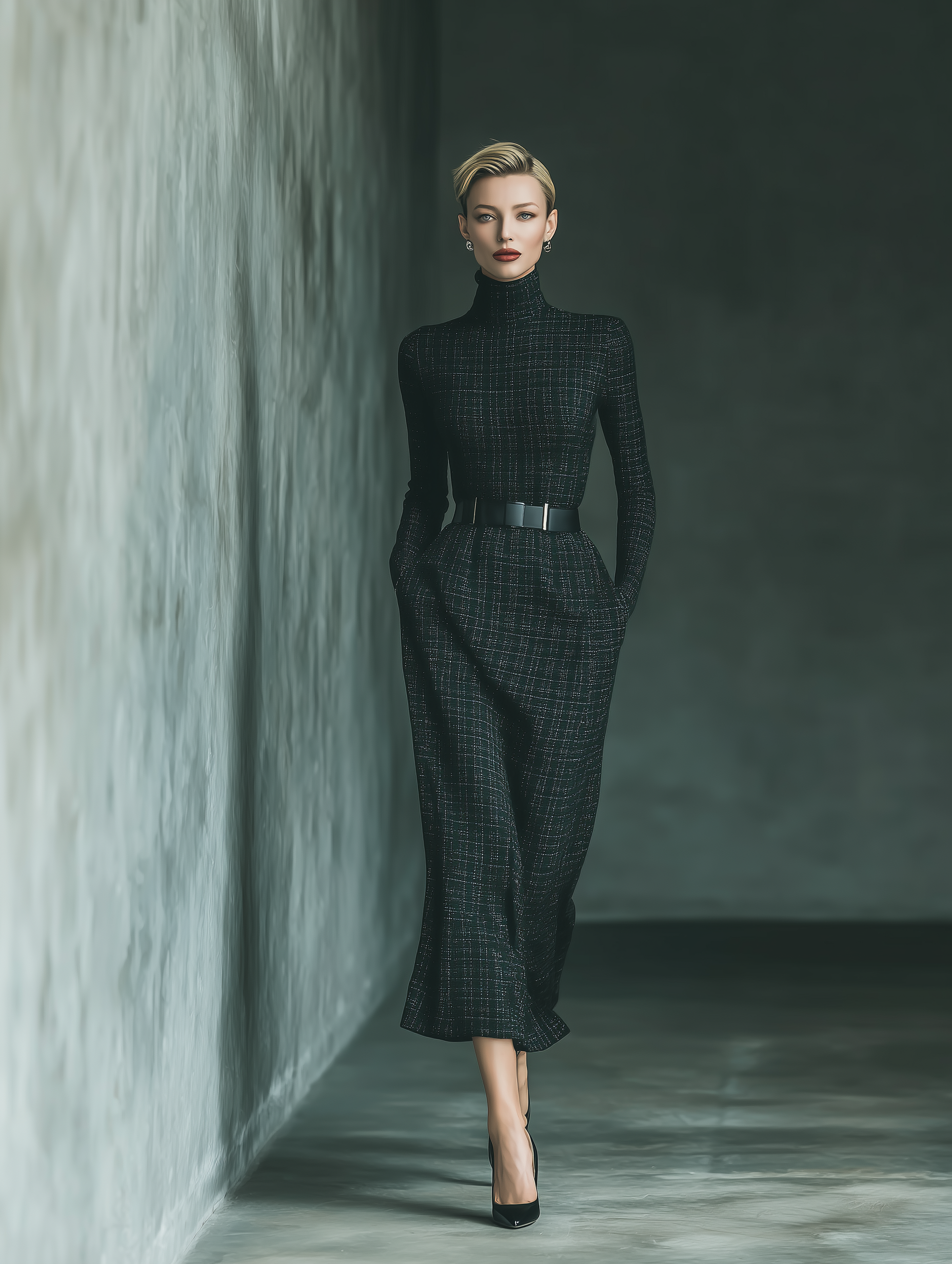Women’s Plaid Blended Waist-Fitted Maxi Dress (Without Belt) MDA2877G2T