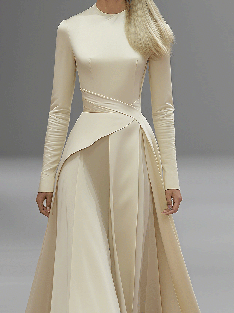 Women's Elegant Slim Fit High Collar Long Sleeves Maxi Dress MDA3081G0I