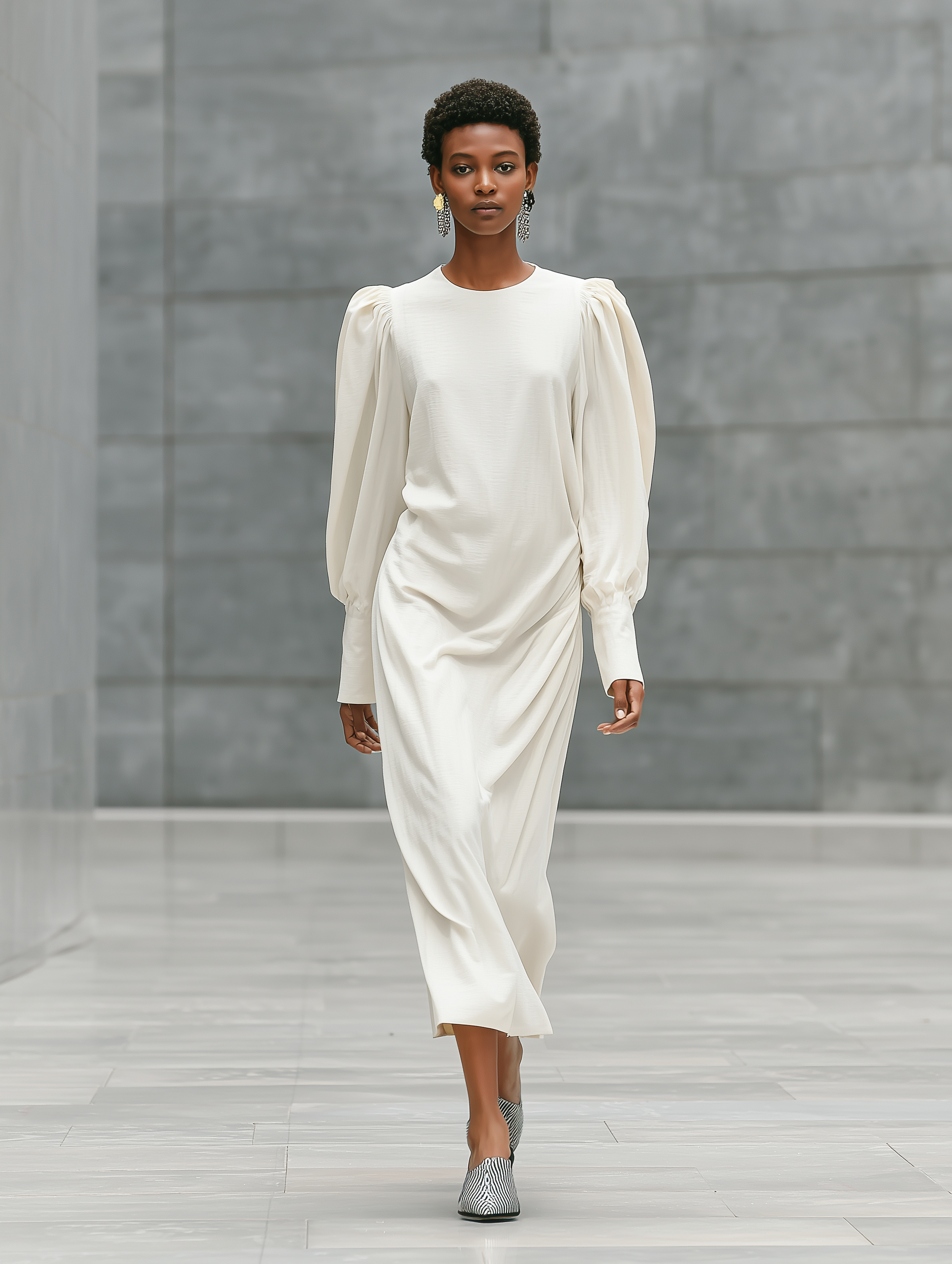 Women's Casual White Cotton And Linen Round Neck Loose Long-sleeved Maxi Dress MDZ1210A8AN