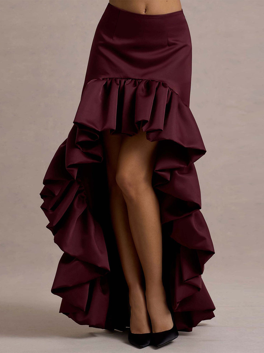Women's Ruffled One-shoulder Short Top Irregular Hem Skirt Set MDA1766F2Y